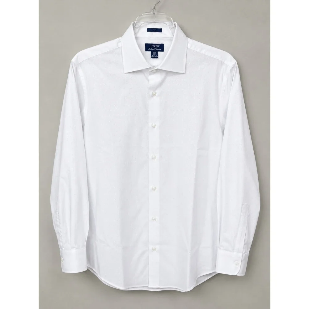 J.Crew Ludlow Premium Dobby Dress Shirt 16H35 White Slim Fit Cotton NWT